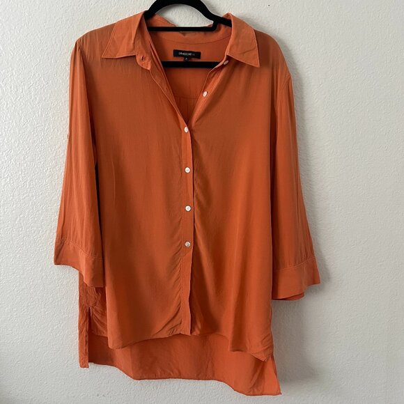 Lafayette 148 NY Sz 10 100% Silk Button Up Shirt Top Burnt Orange Quiet Luxury - Picture 1 of 14
